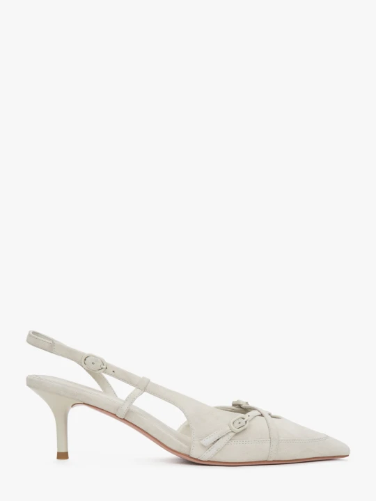 Zdjęcie produktu Estro: Jasnobeżowe welurowe czółenka typu slingback na niskim obcasie beżowy