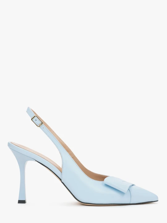 Zdjęcie produktu Estro: Jasnoniebieskie skórzane czółenka damskie typu slingback na szpilce z czubkiem w szpic