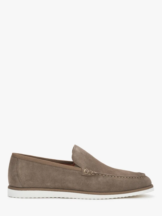 Zdjęcie produktu Estro: Loafersy męskie z weluru naturalnego z kontrastującą podeszwą w kolorze khaki