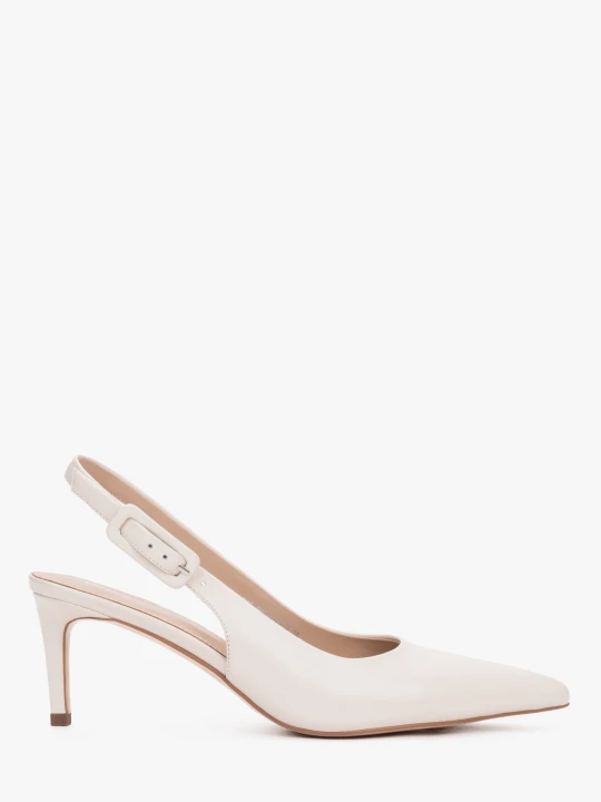 Zdjęcie produktu Estro: Mlecznobeżowe czółenka damskie typu slingback ze skóry naturalnej na stabilnej szpilce beżowy