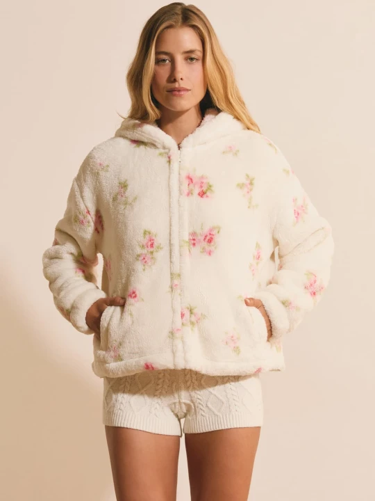Zdjęcie produktu Bluza z kapturem w kwiatowy wzór Etam ecru