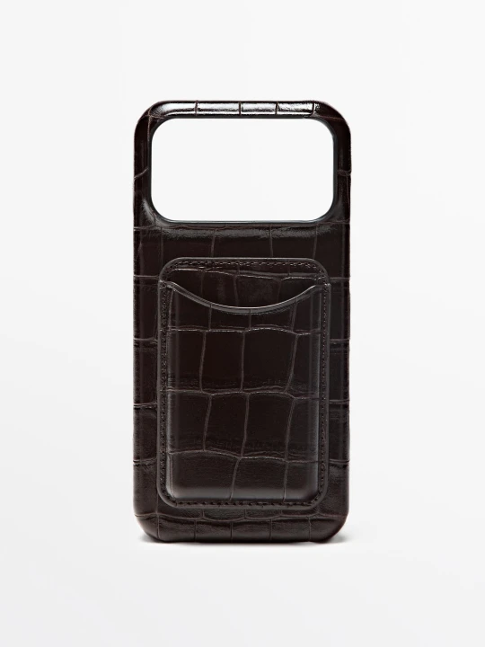 Zdjęcie produktu Etui Iphone 17 Pro Max Ze Skóry Nappa Z Teksturą - Brązowy - Massimo Dutti - Female
