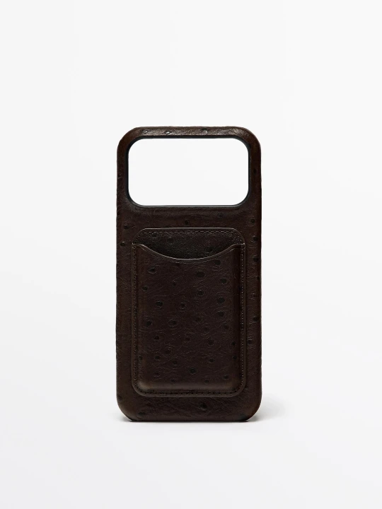 Zdjęcie produktu Etui Na Iphone 17 Pro Max Ze Skóry Nappa O Fakturowanej Powierzchni - Czekoladowy - Massimo Dutti - Female
