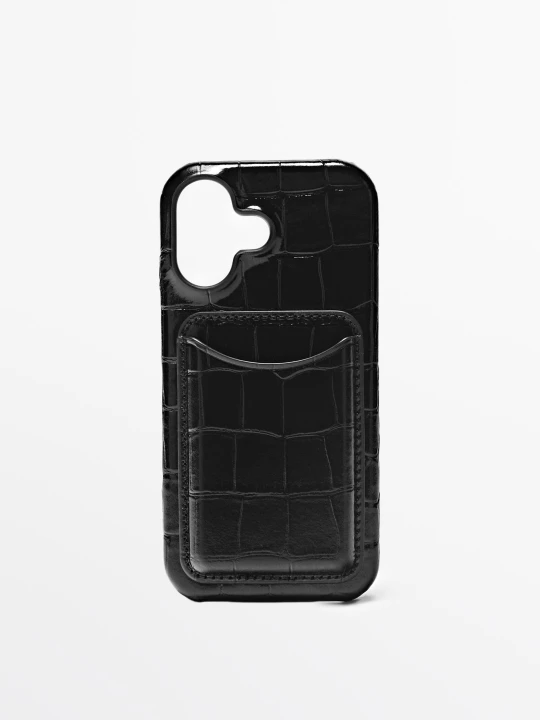 Zdjęcie produktu Etui Na Iphone 17 Ze Skóry Nappa Z Teksturą - Czarny - Massimo Dutti - Female