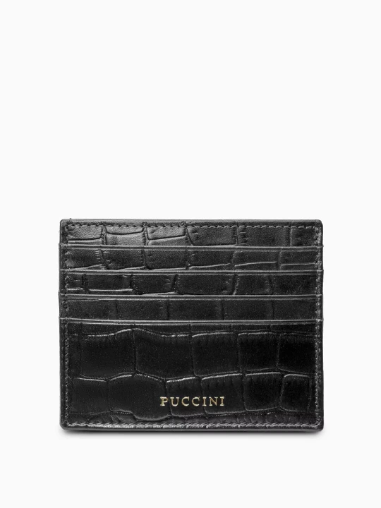 Zdjęcie produktu Etui na karty skórzane czarne crocco Puccini
