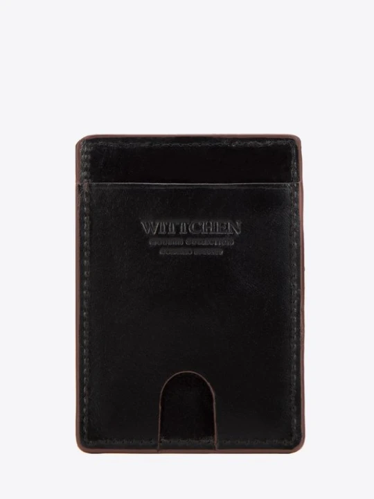 Zdjęcie produktu Etui na karty skórzane z brązową lamówką Wittchen czarny