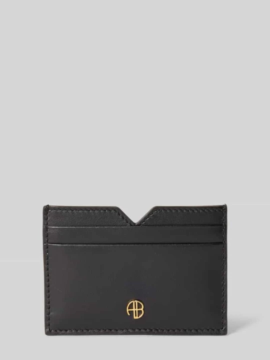 Zdjęcie produktu Etui na karty ze skóry z detalem z logo Anine Bing Czarny