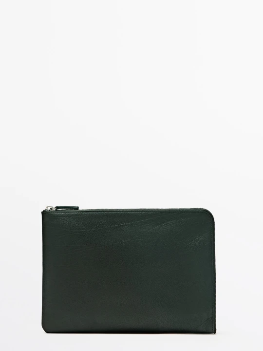 Zdjęcie produktu Etui Na Laptopa Ze Skóry Nappa - Butelkowy - Massimo Dutti - Male