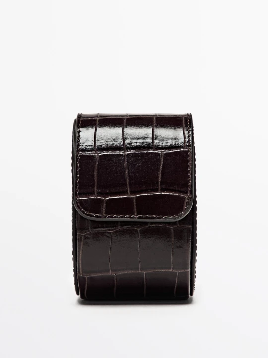 Zdjęcie produktu Etui Na Zegarek Ze Skóry Nappa Z Tłoczeniem Krokodylim - Brązowy - Massimo Dutti - Female