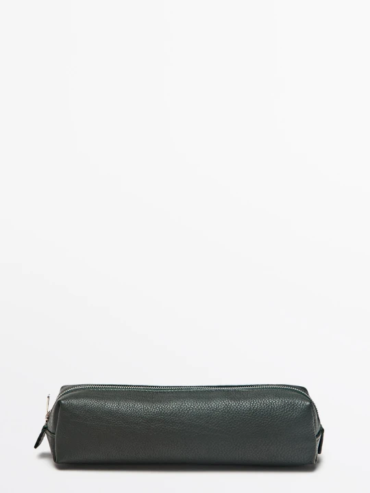 Zdjęcie produktu Etui Ze Skóry Nappa Z Suwakiem - Butelkowy - Massimo Dutti - Male