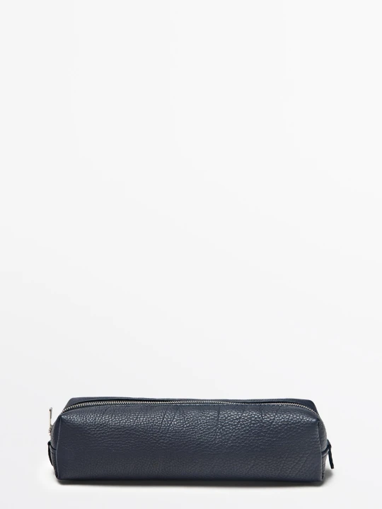 Zdjęcie produktu Etui Ze Skóry Nappa Z Suwakiem - Granatowy - Massimo Dutti - Male