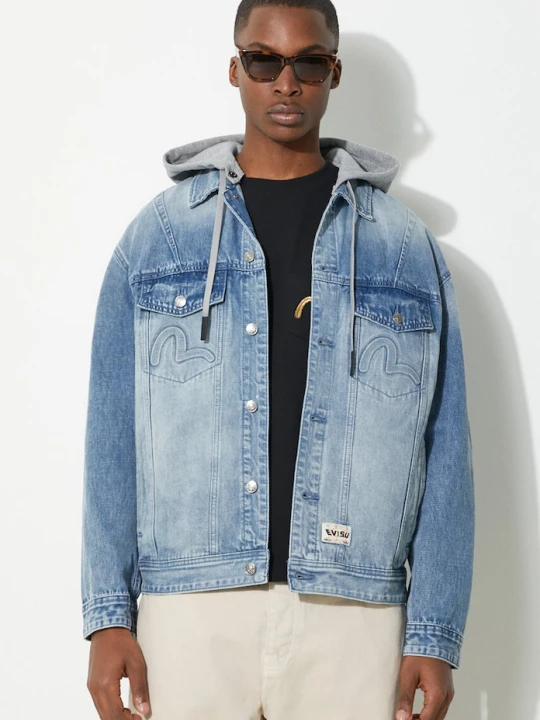 Zdjęcie produktu Evisu kurtka jeansowa Seagull & Evisu Embossed niebieski