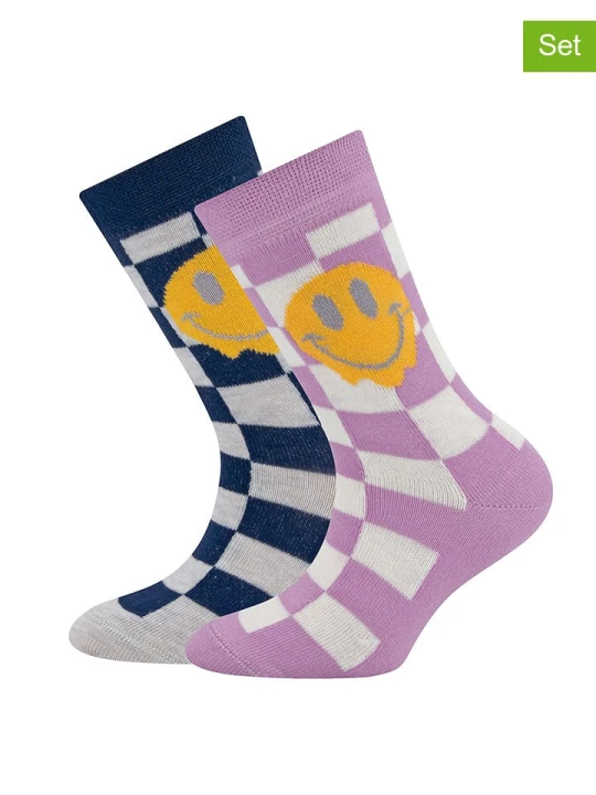 Zdjęcie produktu ewers Skarpety (2 pary) "Karo / Smile" w kolorze granatowo-fioletowym rozmiar: 35-38