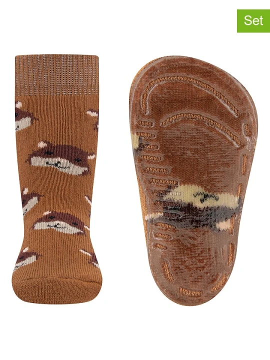Zdjęcie produktu ewers Skarpety antypoślizgowe (2 pary) "SoftStep" w kolorze brązowym rozmiar: 31-34
