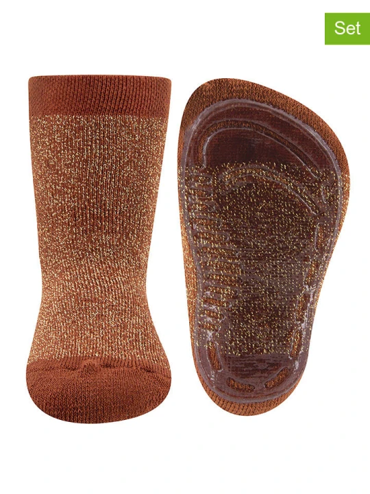 Zdjęcie produktu ewers Skarpety antypoślizgowe (2 pary) "SoftStep" w kolorze jasnobrązowym rozmiar: 31-34