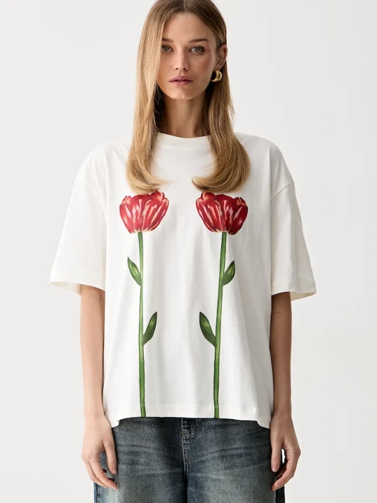 Zdjęcie produktu Farm Rio T-shirt damski bawełniany beżowy