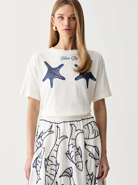 Zdjęcie produktu Farm Rio T-shirt damski bawełniany beżowy