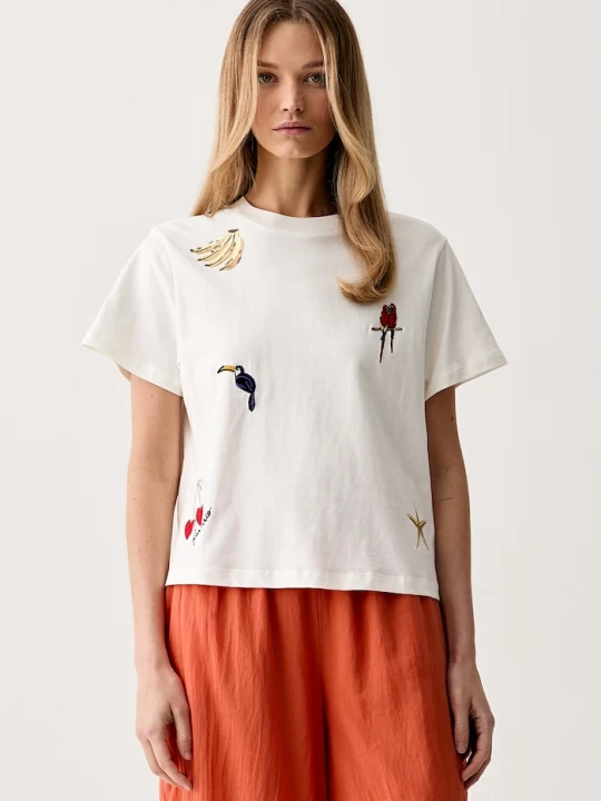 Zdjęcie produktu Farm Rio T-shirt damski bawełniany beżowy