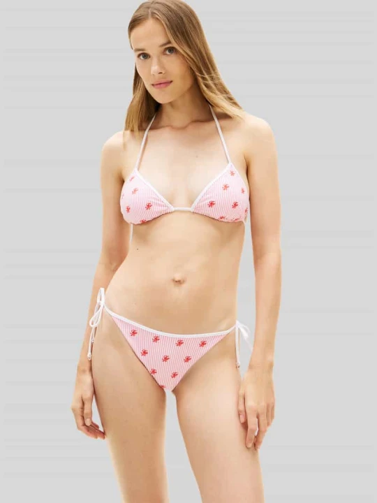Zdjęcie produktu Figi bikini z seersuckeru z wiązanymi troczkami Tommy Hilfiger Różowy