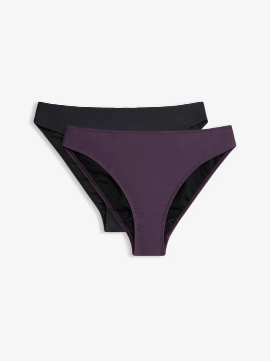 Zdjęcie produktu Figi bikini z wysoko wyciętymi nogawkami (zestaw 2 szt.) BonPrix fioletowy