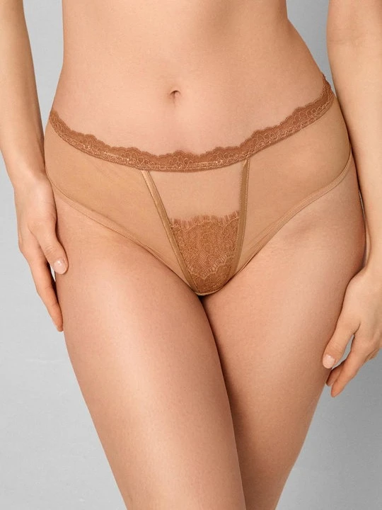 Zdjęcie produktu Figi damskie tiulowo koronkowe ze złotym laminatem Cinnamon Poupee Marilyn BEŻOWY