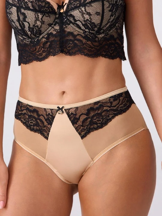 Zdjęcie produktu Figi damskie z cielistego tiulu i czarnej koronki - Capri POUPEE