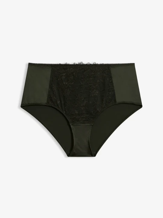 Zdjęcie produktu Figi maxi panty z koronką w kwiaty BonPrix zielony