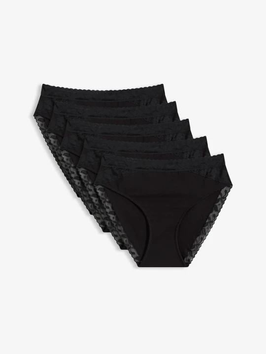 Zdjęcie produktu Figi maxi z koronką (5 par) BonPrix czarny