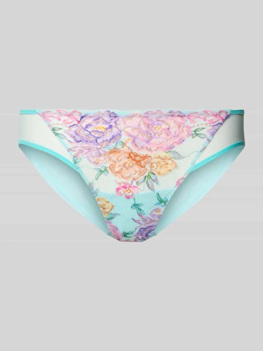 Zdjęcie produktu Figi o kroju slim fit z kwiatowym haftem na całej powierzchni model 'Lisbeth' MARIE JO Turkusowy