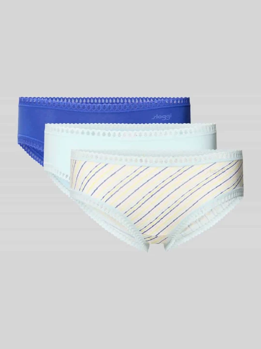 Zdjęcie produktu Figi o kroju slim fit z nadrukiem z logo model 'Crush' w zestawie 3 szt. Sloggi Jasnoniebieski