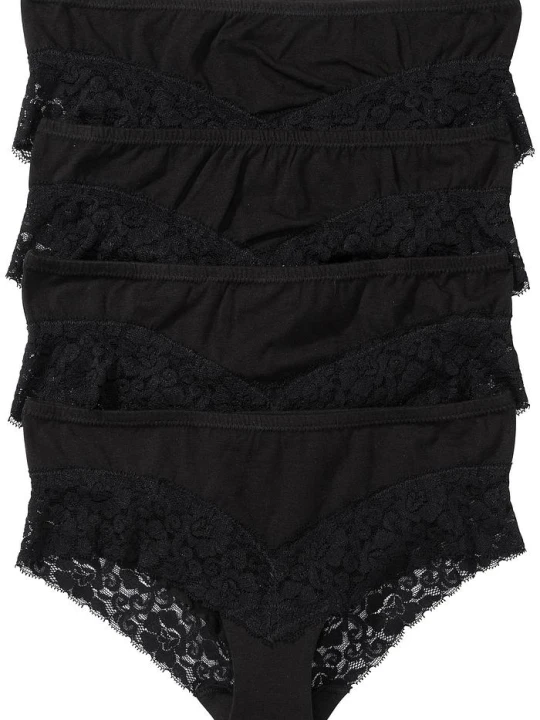 Zdjęcie produktu Figi panty z koronką (4 pary) BonPrix czarny