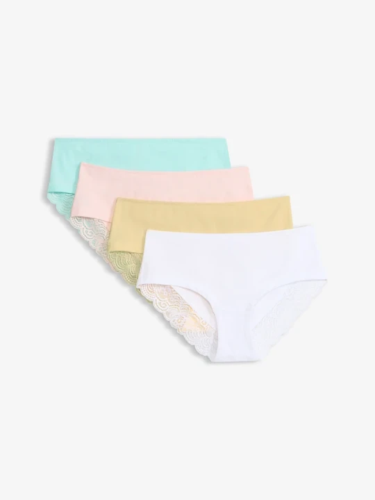 Zdjęcie produktu Figi panty z miękkiej bawełny z koronkową lamówką (4 pary) BonPrix żółty