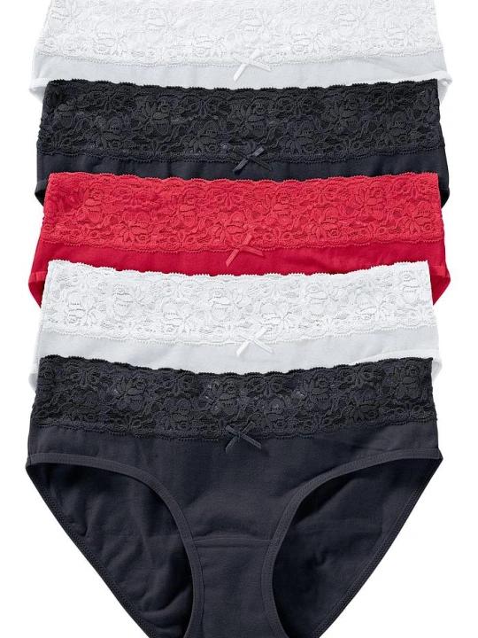 Zdjęcie produktu Figi z miękką bawełną i koronką (5 par) BonPrix czarny