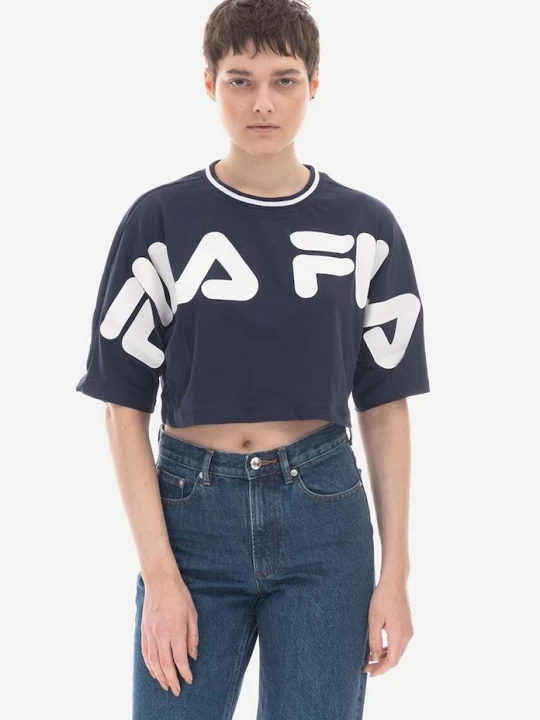 Zdjęcie produktu Fila t-shirt bawełniany Barr Cropped Wide Tee granatowy