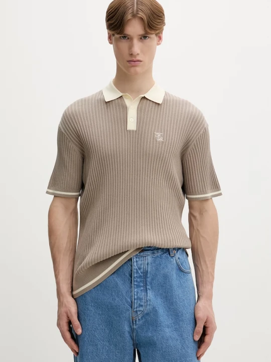 Zdjęcie produktu Filling Pieces polo męskie bawełniane Fine Knit Polo beżowy