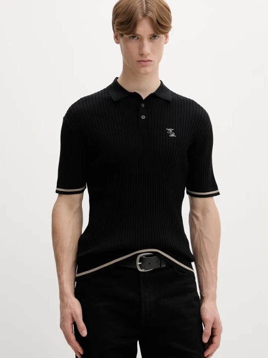 Zdjęcie produktu Filling Pieces polo męskie bawełniane Fine Knit Polo czarny