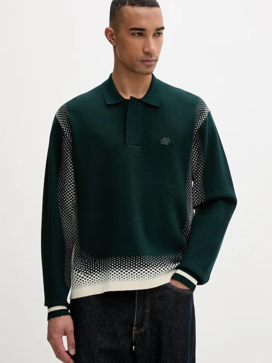 Zdjęcie produktu Filling Pieces sweter męski z wiskozą Knit Shirt Rugby zielony