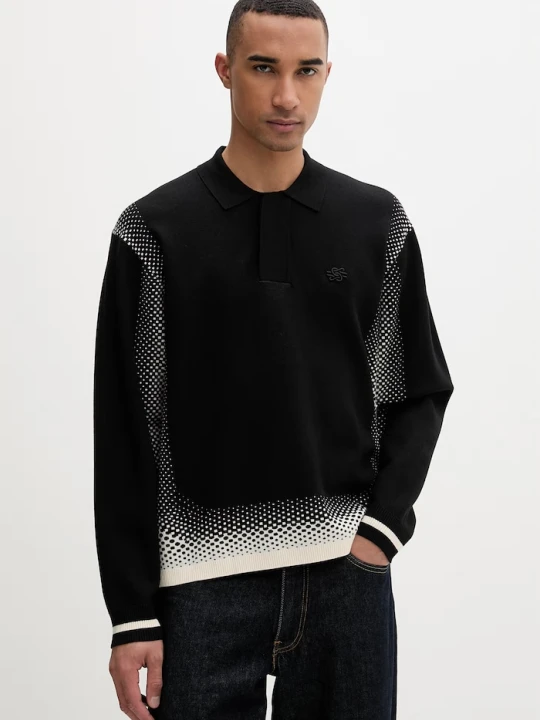 Zdjęcie produktu Filling Pieces sweter męski z wiskozą Knit Shirt Rugby czarny