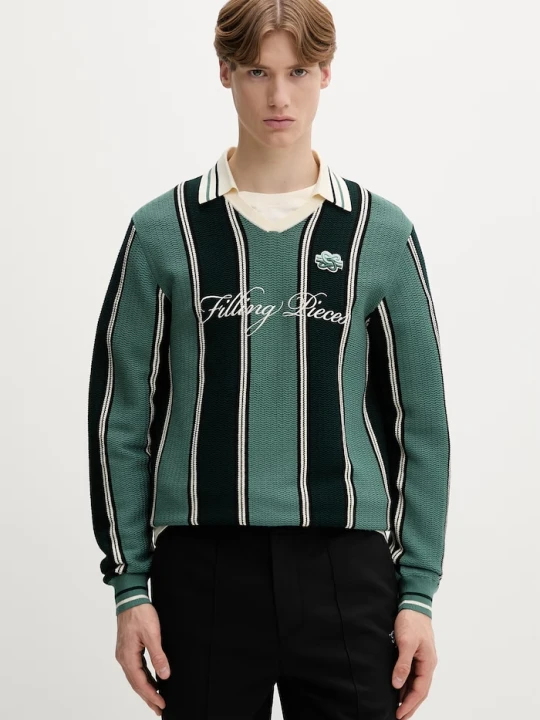 Zdjęcie produktu Filling Pieces sweter męski z wiskozy Knit Football Jersey zielony