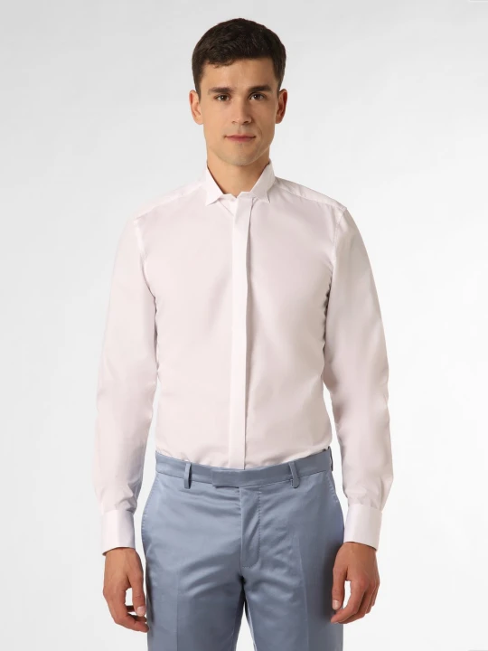 Zdjęcie produktu Finshley & Harding Koszula łatwa w prasowaniu z wywijanymi mankietami Mężczyźni Slim Fit Bawełna biały