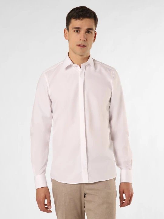 Zdjęcie produktu Finshley & Harding Koszula łatwa w prasowaniu z wywijanymi mankietami Mężczyźni Slim Fit Bawełna biały kołnierzyk kent