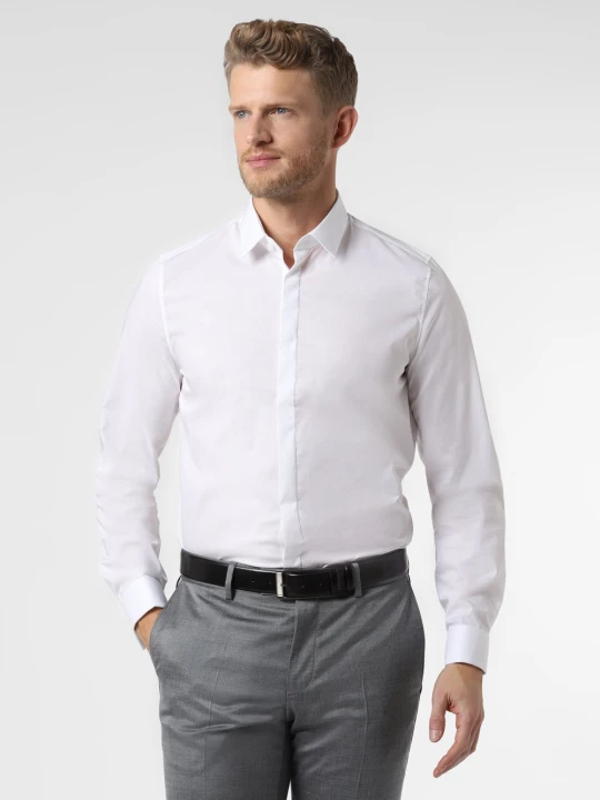 Zdjęcie produktu Finshley & Harding London Koszula z wywijanymi mankietami Mężczyźni Slim Fit Bawełna biały
