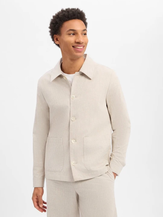 Zdjęcie produktu Finshley & Harding London kurtka modułowa z zawartością lnu - Logan Mężczyźni Comfort Fit Bawełna beżowy