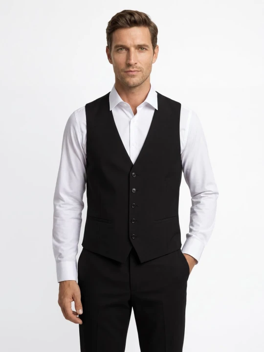 Zdjęcie produktu Finshley & Harding London modułowa kamizelka garniturowa - Wesdon Mężczyźni Slim Fit Sztuczne włókno czarny