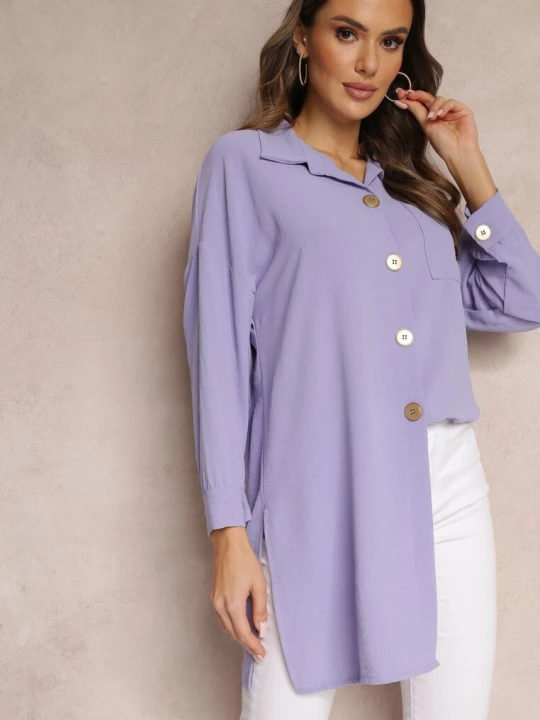 Zdjęcie produktu Fioletowa Koszula Oversize o Długim Fasonie z Rozcięciami Tasine Lily Rose