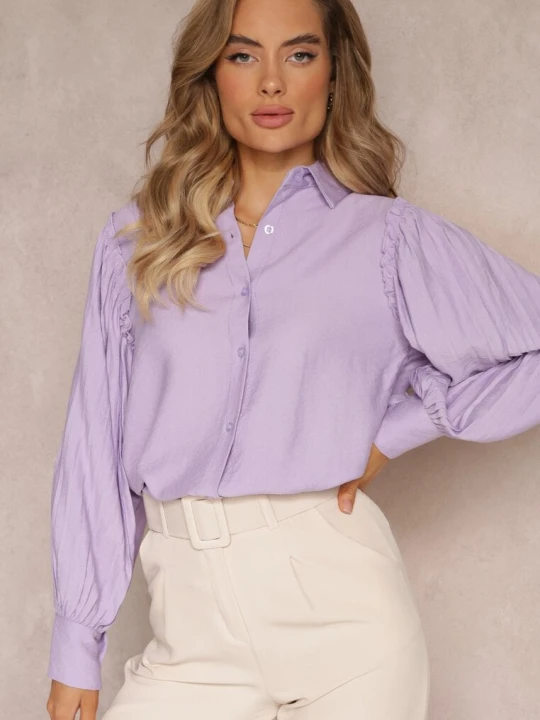 Zdjęcie produktu Fioletowa Koszula z Ozdobnymi Rękawami z Plisowanej Tkaniny Zemona Lily Rose