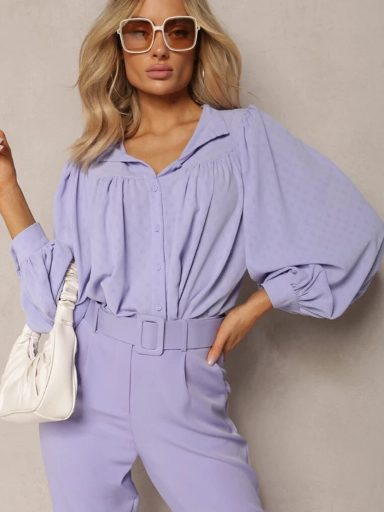 Zdjęcie produktu Fioletowa Koszula ze Stójką Inspirowana Stylem Retro Bubiana Retro & Icone