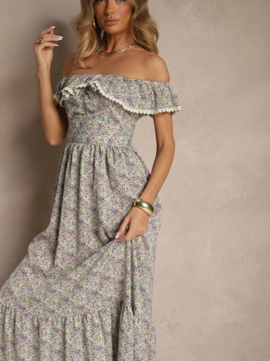 Zdjęcie produktu Fioletowa Sukienka z Ozdobnymi Falbankami Folanne Rosse Line