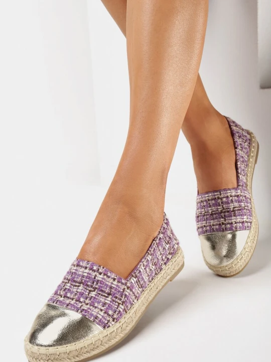 Zdjęcie produktu Fioletowe Espadryle z Tweedową Cholewką i Plecioną Podeszwą Erodiana