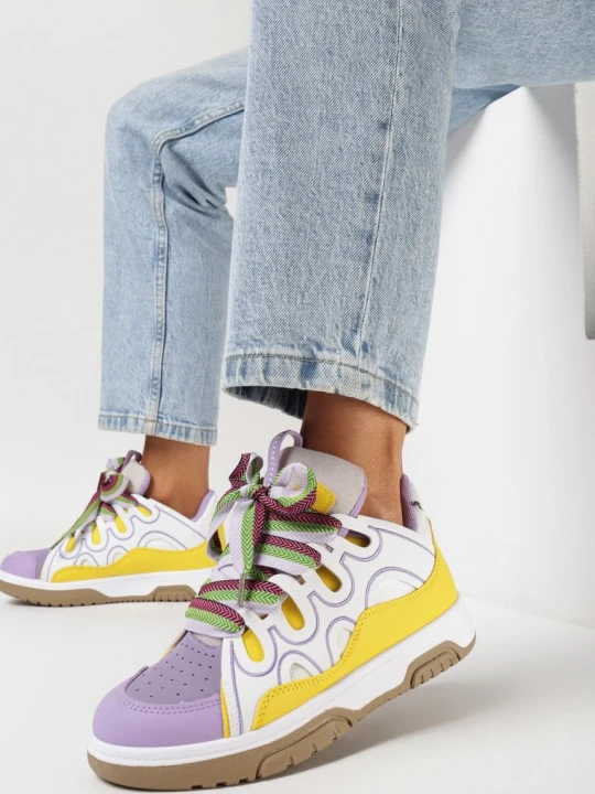 Zdjęcie produktu Fioletowe Sneakersy z Przeszyciami i Szerokim Wiązaniem Leontine